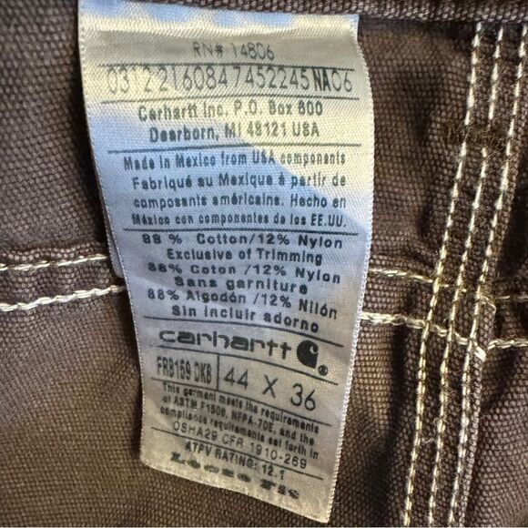 CARHARTT FRB159 Flame-Resistant Mid Weight Canvas Pant Brown Men’s Size 44x36 - Picture 9 of 9